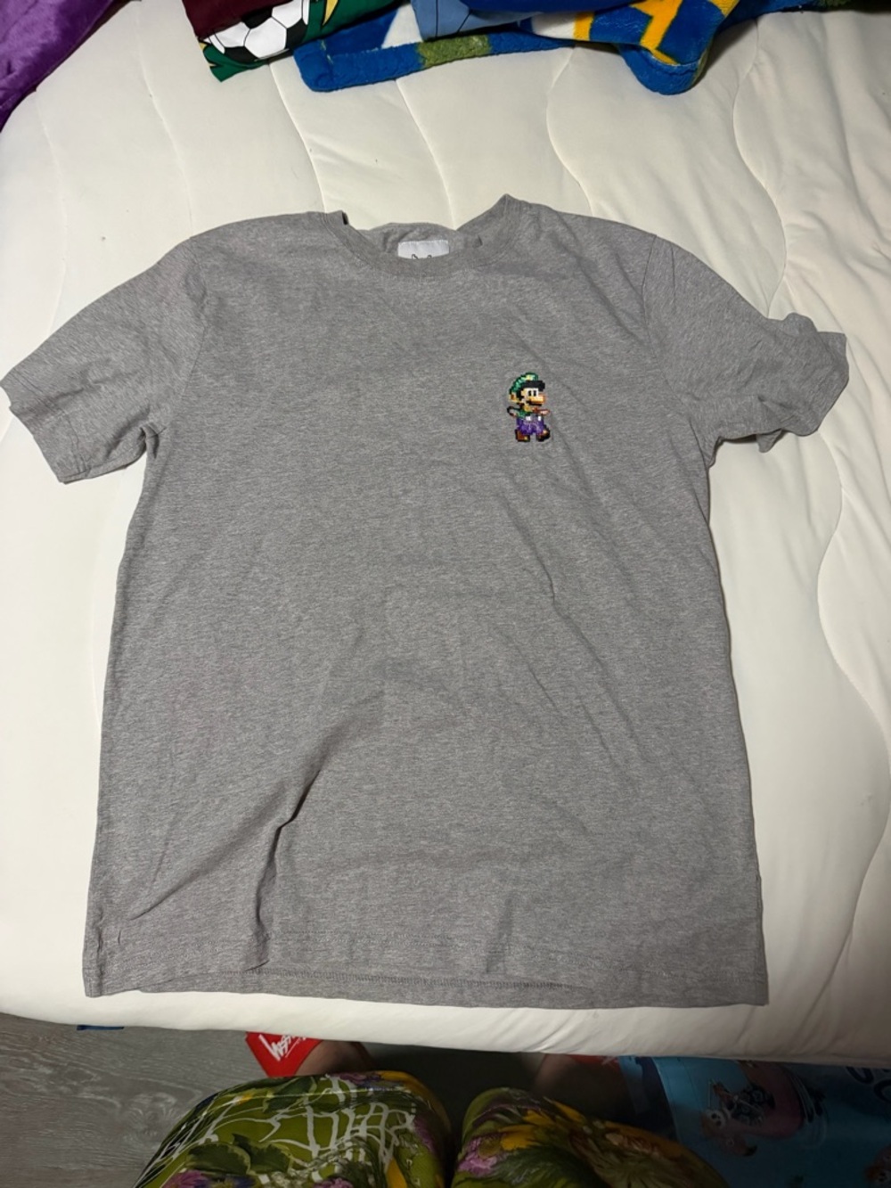 Bricktown Gray T‑Shirt with Small Luigi Pixel Embroidery